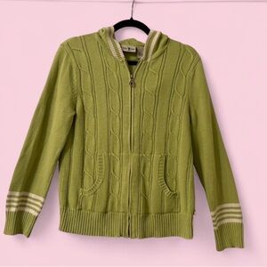 Duck Head Y2K Preppy Green Cable Knit Zip Hoodie Jacket | Size S